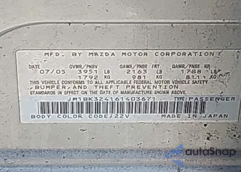 2006 Mazda Mazda3 S Grand Touring z USA, uszkodzony, nr VIN JM1BK324161403671